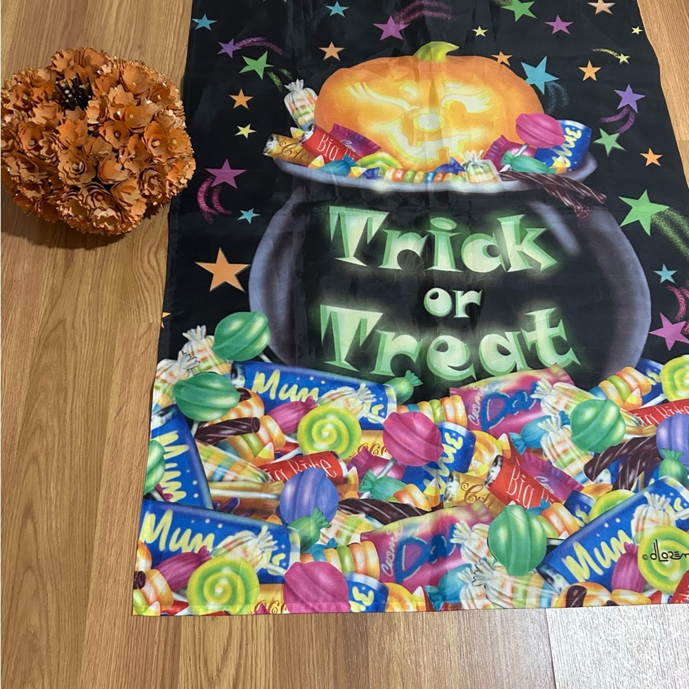 Halloween Trick or Treat Flag 
Double sided 
Decorative Orange Pumpkin